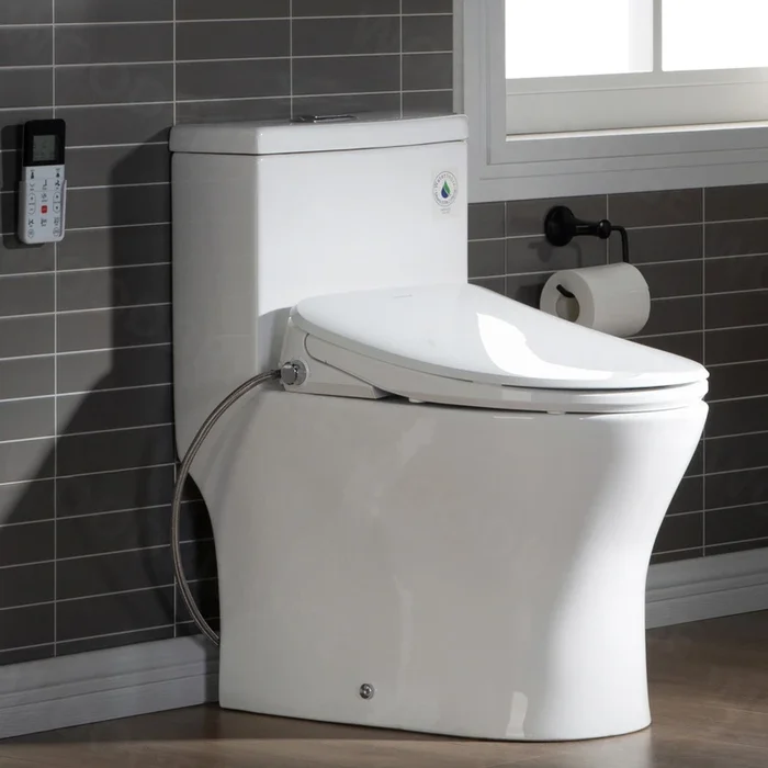 WOODBRIDGE T-0044 One Piece 1.1GPF/1.6 GPF Dual Flush Elongated Toilet with Advance Smart Bidet Bidet in White