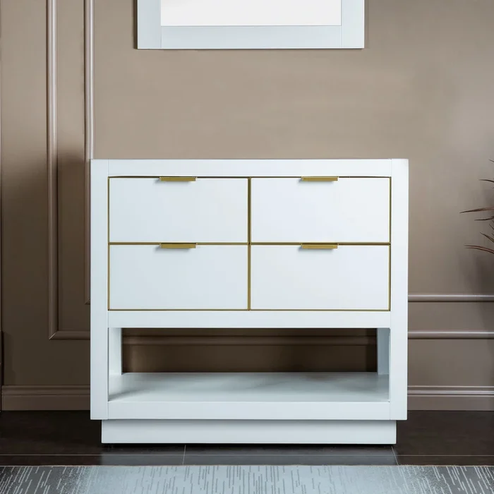 WOODBRIDGE Venice 42 “x21 “x33 ” Solid Wood Bath Vanities Cabinet Only with Drawers in White and Gold Hardware, Venice-4221-White-G