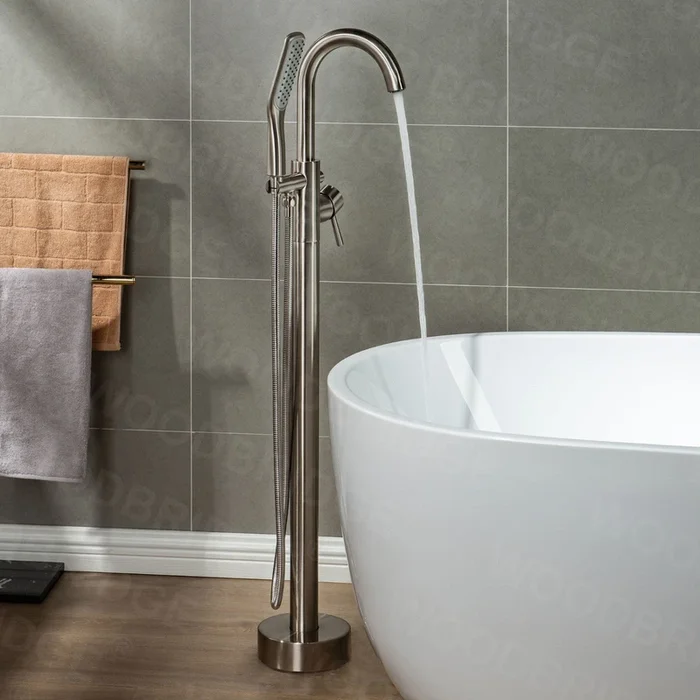 WOODBRIDGE WOODBRIDGEE Contemporary Single Handle Floor Mount Freestanding Tub Filler Faucet with Hand Shower