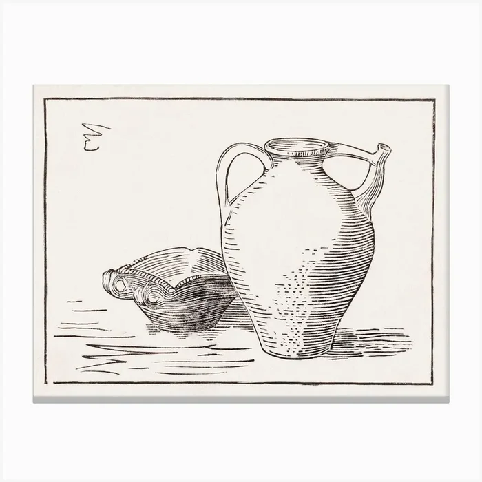 Woodcut Still Life, Can And Ashtray, Julie De Graag Canvas Print by Fy! Classic Art Prints and Posters