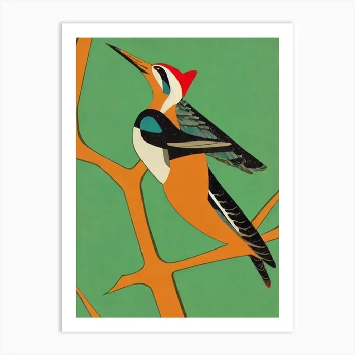 Woodpecker Midcentury Illustration Bird Art Print by Featherline