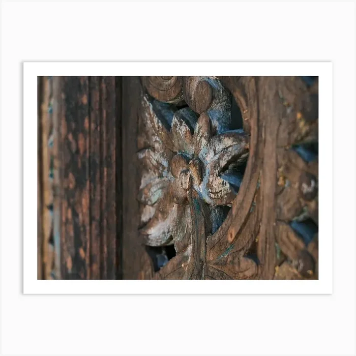 Woodwork on a old Door // Ibiza Travel Photography Art Print by Diana Van Neck Travel photography