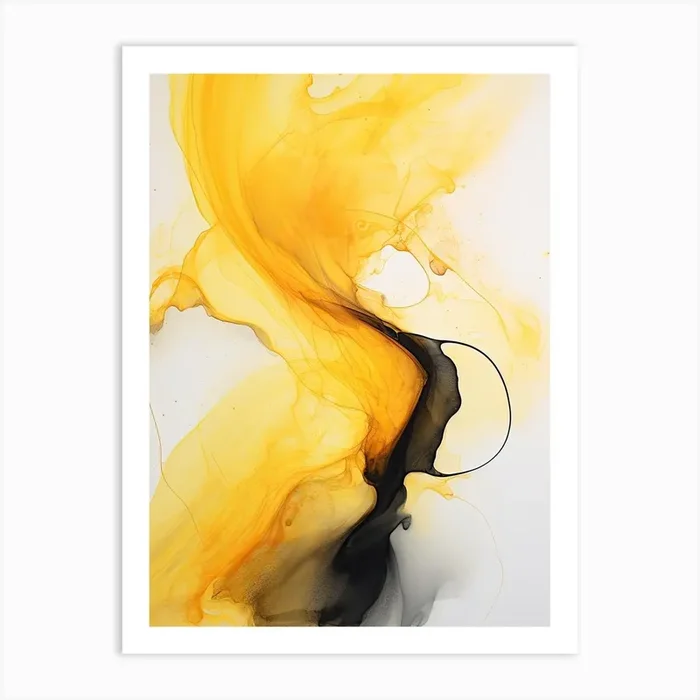 Yellow And Black Flow Asbtract Painting 0 Art Print by Abstract Art Expressions