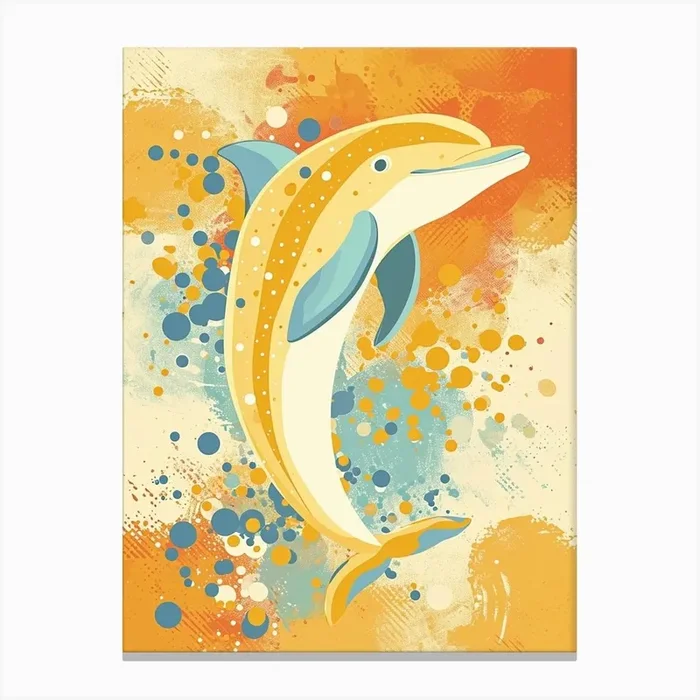 Yellow Dolphin 2 Canvas Print by Scribble Studio