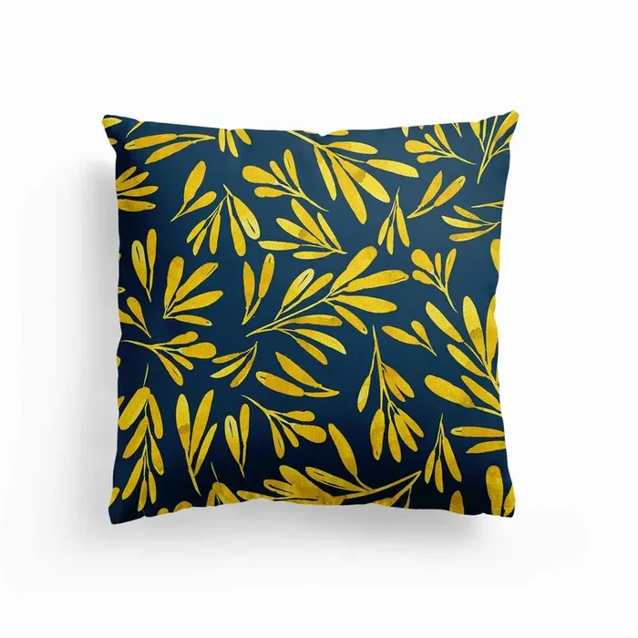 Yellow Leaves Canvas Cushion by Gush Art Studio