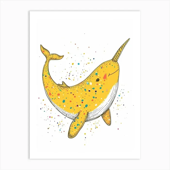 Yellow Narwhal 3 Art Print by Scribble Studio