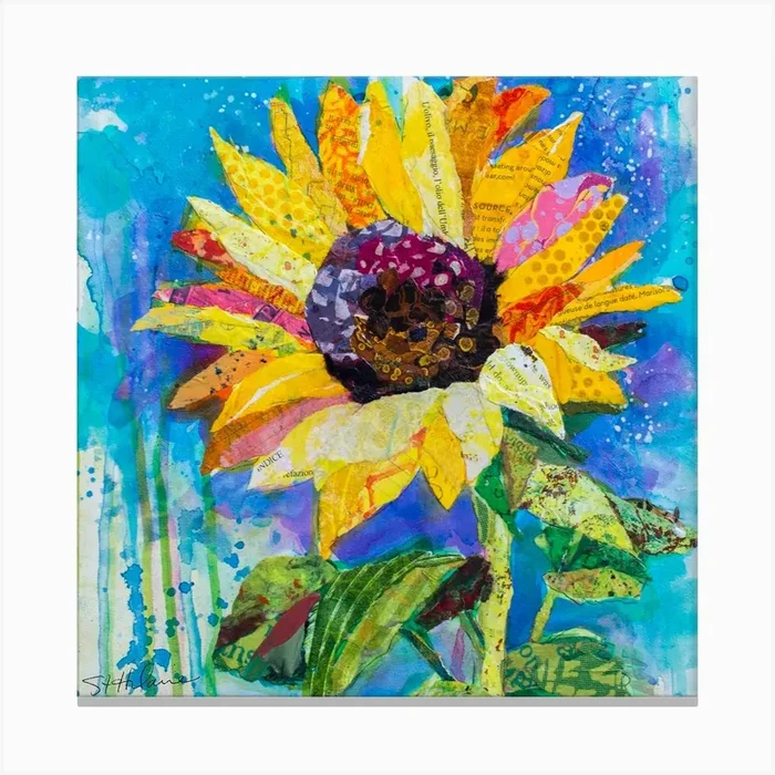 Yellow Tuscan Sunflower And Blue Sky Square Canvas Print by Paper Paintings