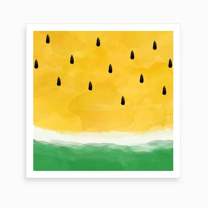 Yellow Watermelon Square Art Print by Orara Studio