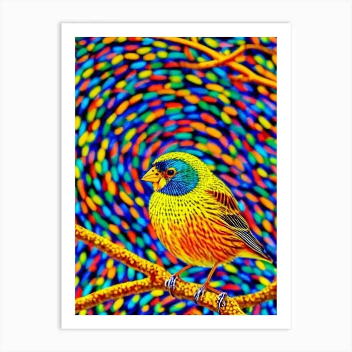 Yellowhammer 2 Yayoi Kusama Style Illustration Bird Art Print by Featherline