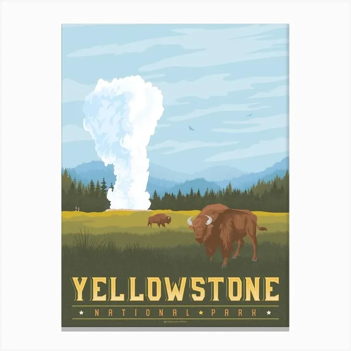 Yellowstone National Park United States Canvas Print by Olahoop Travel Posters