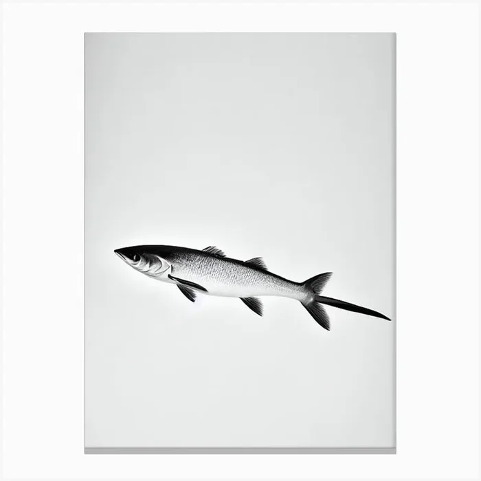 Yellowtail Amberjack Black & White Drawing Canvas PrintSL by Sea Life Prints