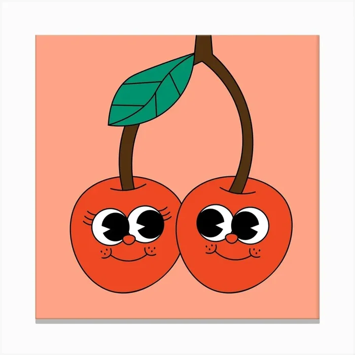 You And Me Retro Cherries Canvas Print by Trendy Wendy