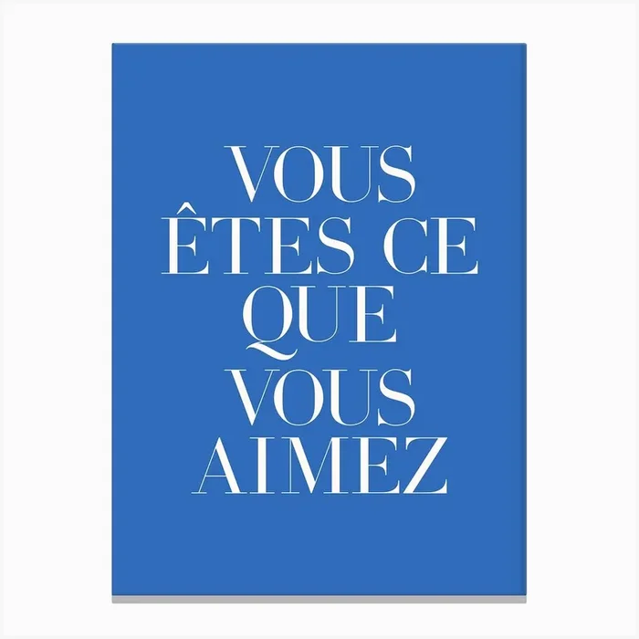 You are what you love in french (blue tone) Canvas Print by Paigaam Studio