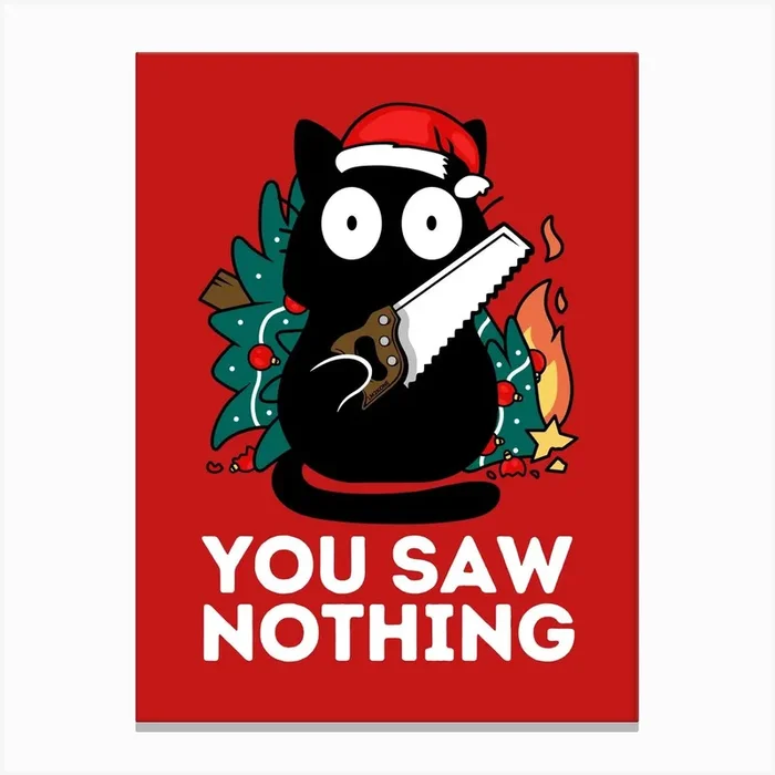 You saw nothing – Christmas Cat Canvas Print by LM2Kone
