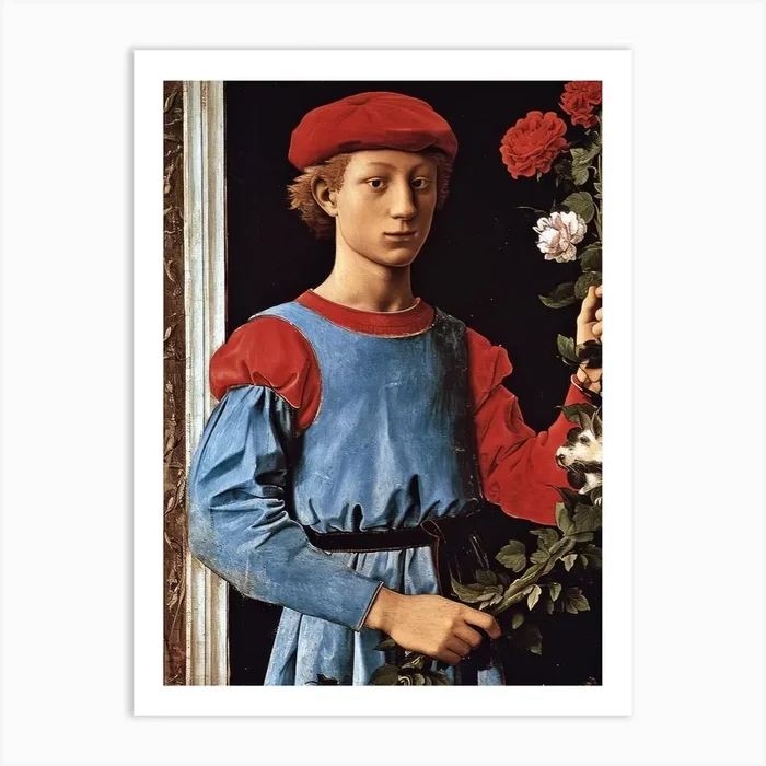Young Boy With Roses Art Print by Moving Clouds Art
