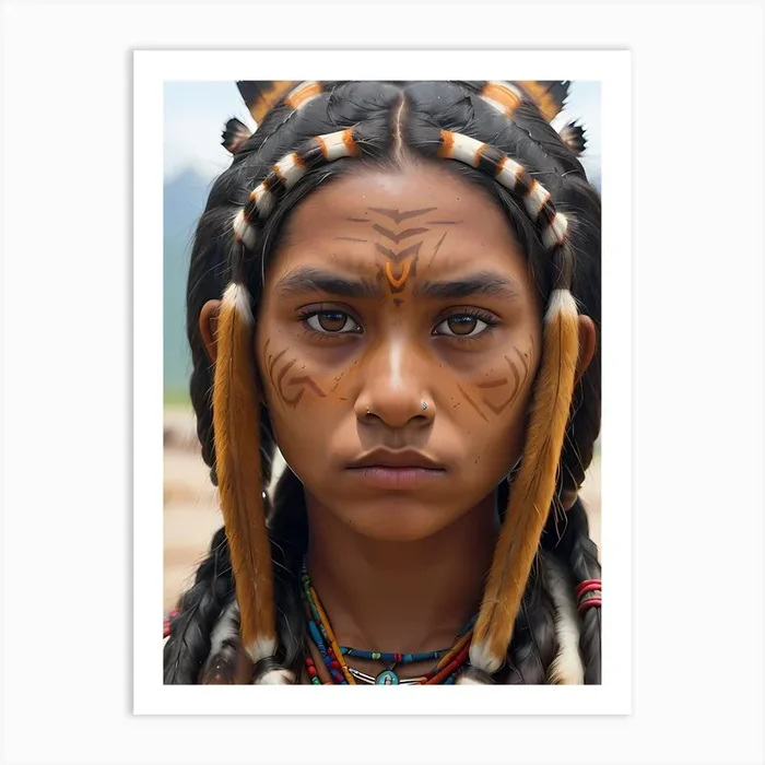 Young North American Native Girl Art Print by Emupower