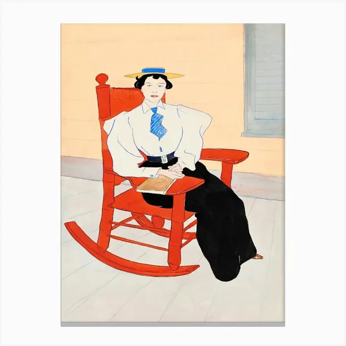 Young Woman Seated In A Red Rocking Chair, Edward Penfield Canvas Print by Fy! Classic Art Prints and Posters