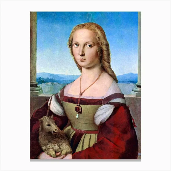 Young Woman With Unicorn, Raphael Canvas Print by Fy! Classic Art Prints and Posters