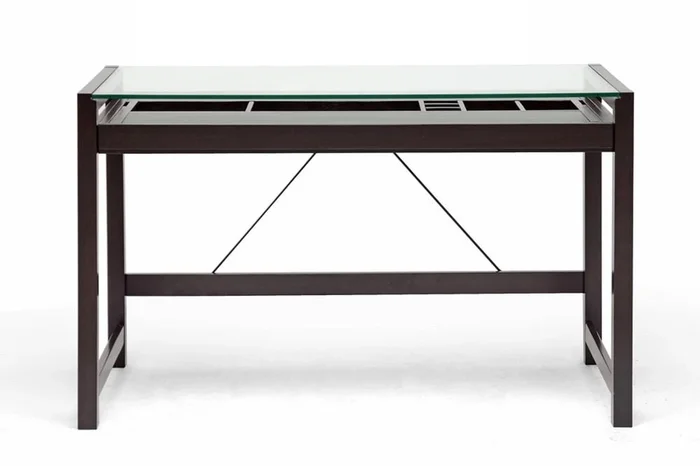 Zak Dark Brown Wood Modern Desk with Glass Top