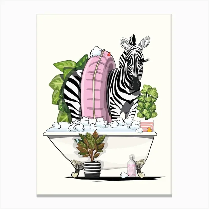 Zebra In Bath With Rubber Ring Canvas Print by Wyatt 9