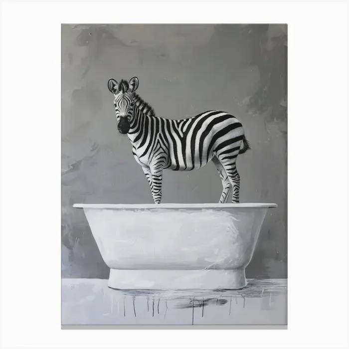 Zebra In Bathtub Canvas Print by Moving Clouds Art