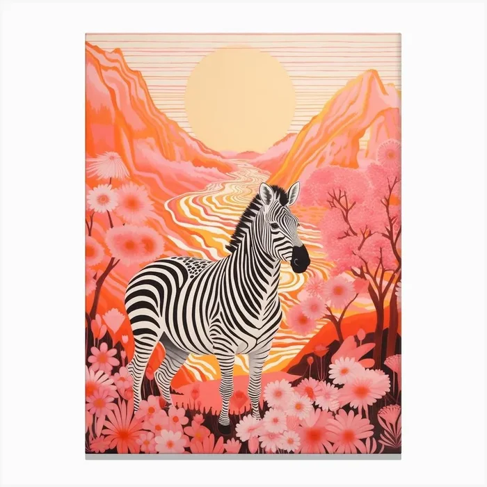 Zebra Oin The Nature Pink & Orange 1 Canvas Print by AfricanWild Strokes
