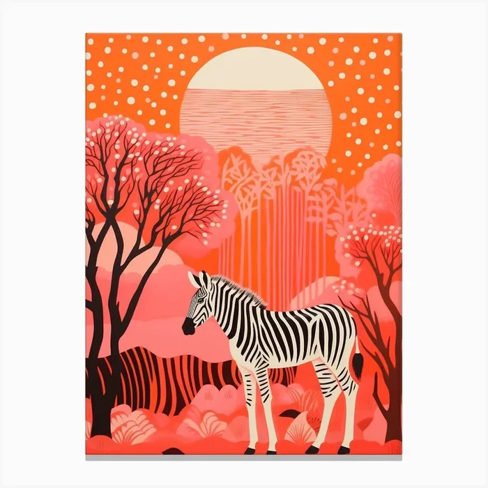 Zebra Pink Orange Lines & Dots Canvas Print by AfricanWild Strokes