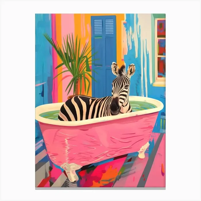 Zebra Print Maximalist Bathroom Canvas Print by Mambo