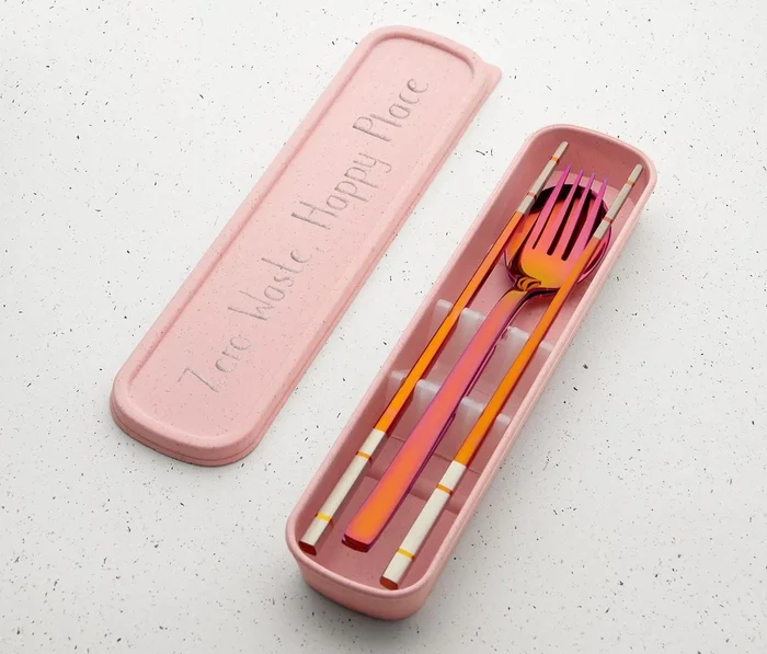Zero Waste,Happy Place Travel Flatware Set: Ombre Sunset/ Blush