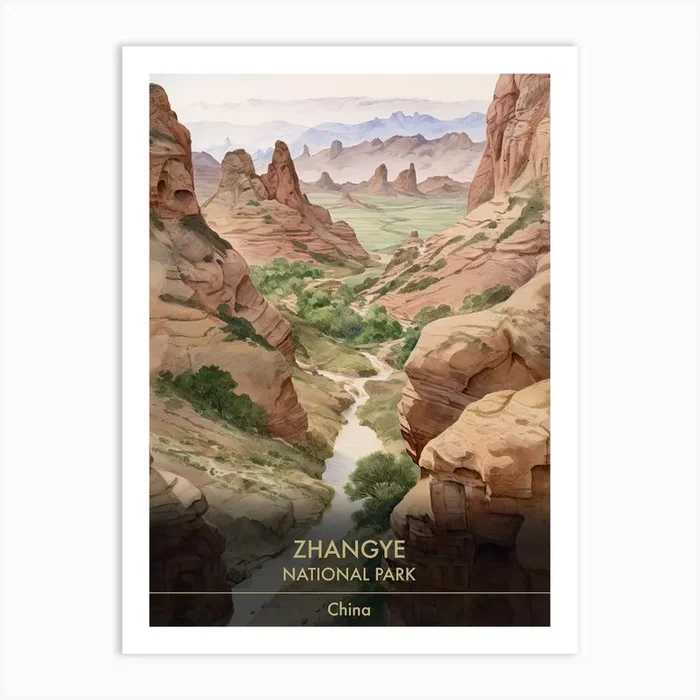 Zhangye National Park China Watercolour 2 Art Print by Travel Poster Collection