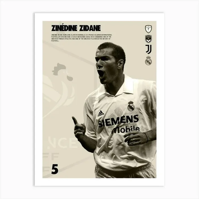 Zinedine Zidane 1 Art Print by Anwir