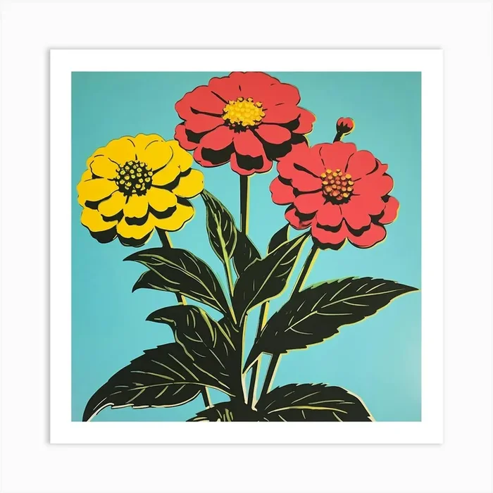 Zinnia 3 Pop Art Illustration Square Art Print by Botanic Studio