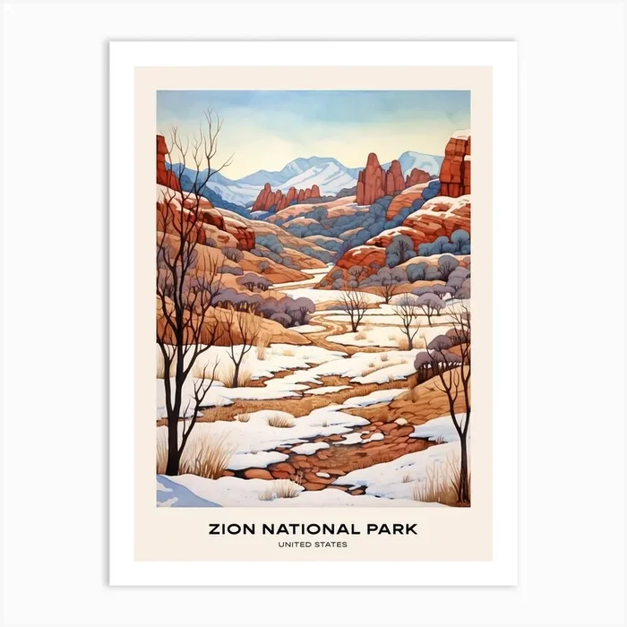 Zion National Park United States 3 Poster Art Print by Bon Hiver Prints