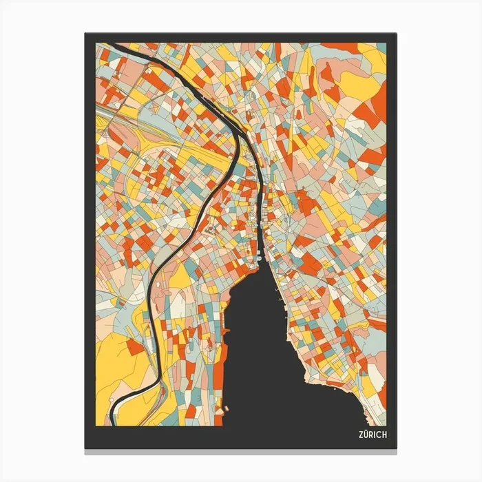 Zurich Switzerland Map Canvas Print by Counter Colour