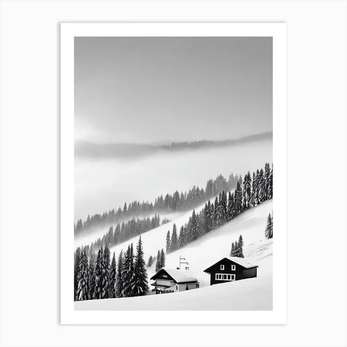 Zurs, Austria Black And White Skiing Poster Art Print by Piste Posters